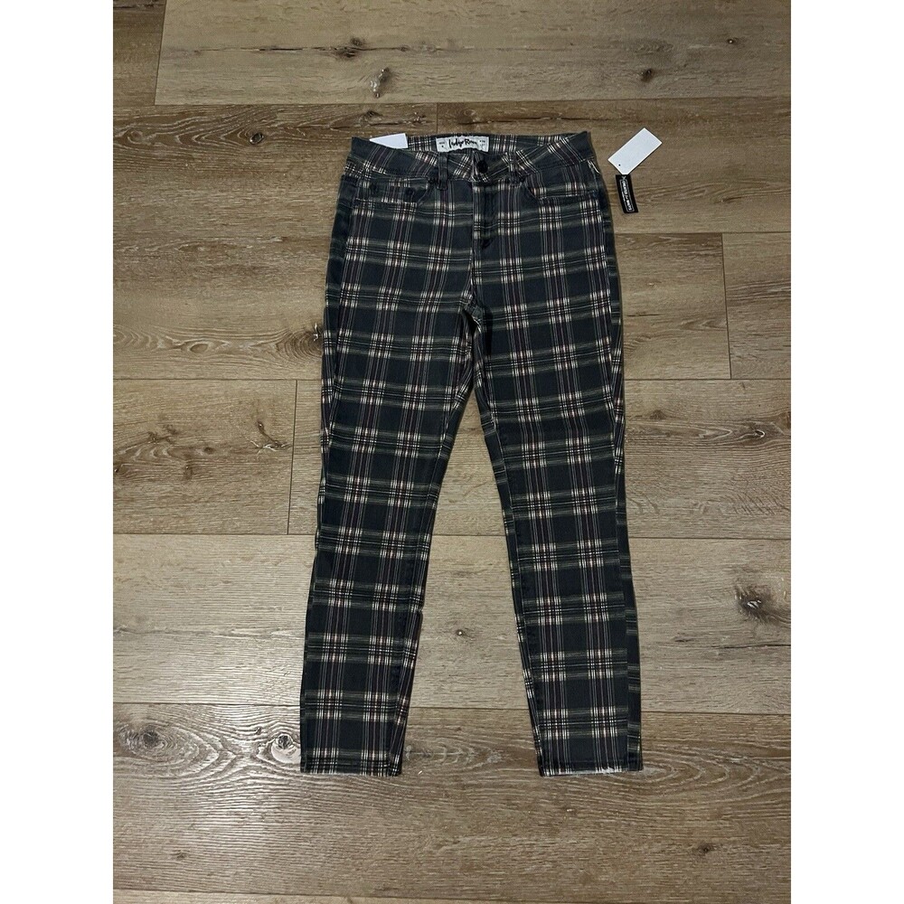 Indigo Rein Womens Green Plaid Ankle High Rise Chino Pants Size 9 x 27